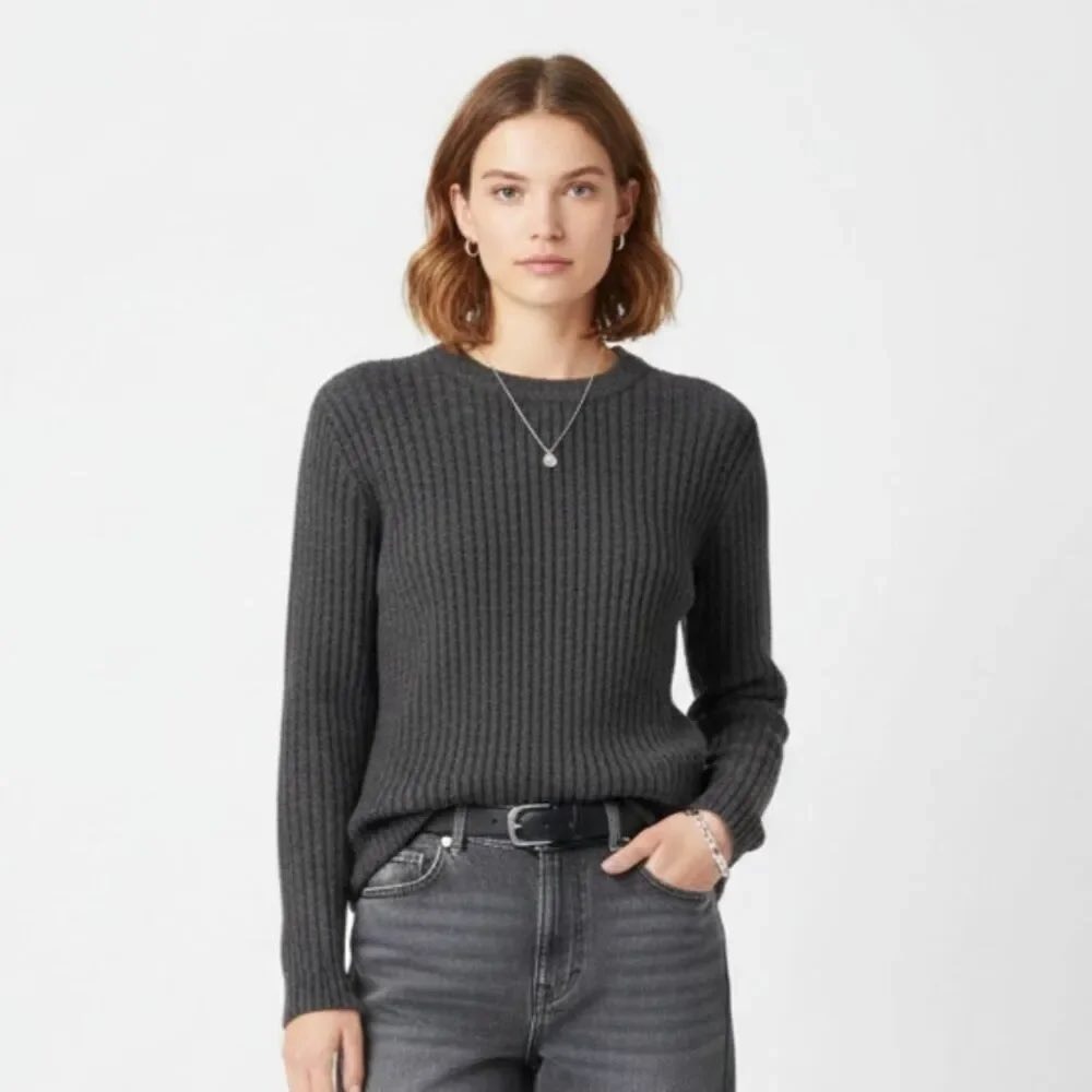 Abercrombie & Fitch Sweater M Gray Ribbed Crewneck Long Sleeve Knit Casual